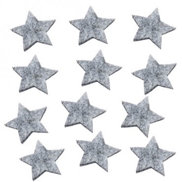 12 Streudeko Filz Sterne in Grau meliert, 30 mm