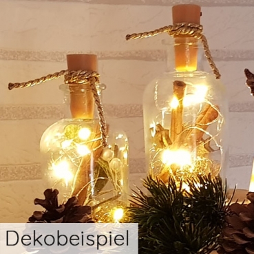 Dekobeispiel für LED Flaschen-Licht-Draht mit 10 Lämpchen, 1 Meter.