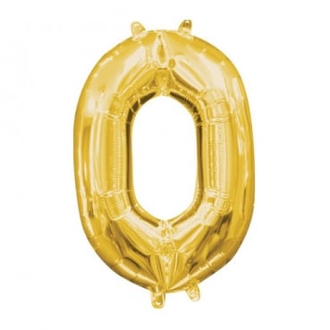 Folien Zahlenluftballon 0 in Gold, ohne Helium verwendbar, 40 cm hoch