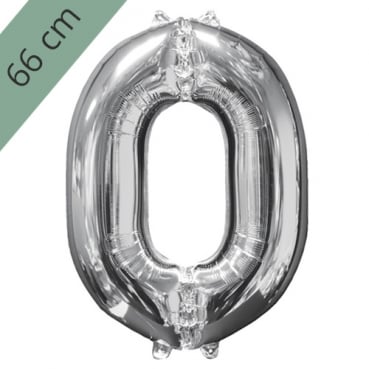 Großer Folien Zahlenballon 0 in Silber, 66 cm