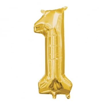 Folien Zahlenluftballon 1 in Gold, ohne Helium verwendbar