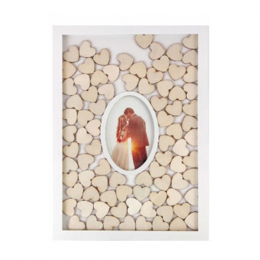 Fotorahmen Deluxe als Gästebuch mit Holzherzen zum Beschriften, 43 x 31 cm