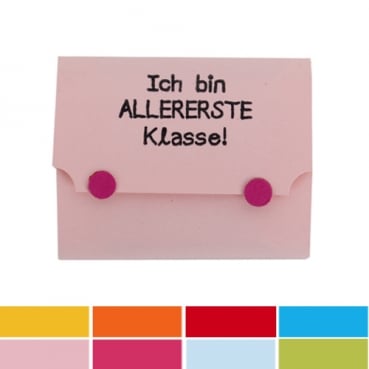 Schokogeschenk, Gastgeschenk -Ich bin ALLERERSTE Klasse!-, Schulanfang, mit Schokolade, in 8 Farben