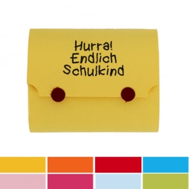 Schokogeschenk, Gastgeschenk -Hurra! Endlich Schulkind-, Schulanfang, mit Schokolade, in 8 Farben