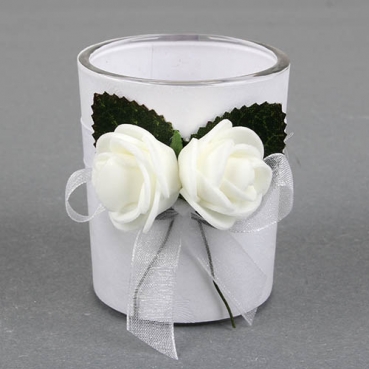 Gastgeschenk Hochzeit, Teelichtglas mit Rosen, inkl. Teelicht, 60 mm