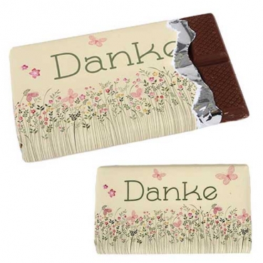Gastgeschenk Schokolade -Danke- Blumenwiese und Schmetterlinge