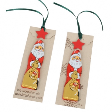 Gastgeschenk, Anhänger Schoko Nikolaus mit Spruch oder Schneeflocken