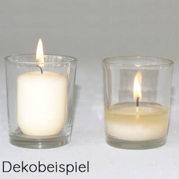 Gastrokerze mit Dochthalter in Wollweiß, 50 x 40 mm.