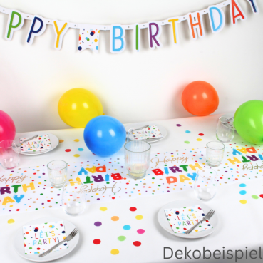 1,8 Meter Partykette, Geburtstag -Happy Birthday- Konfetti, bunt Dekobeispiel mit der Partykette Happy Birthday bunt.