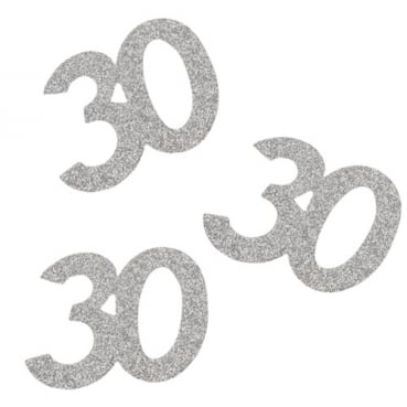10 Streuteile Geburtstag -30- in Silber glitzernd, 55 mm