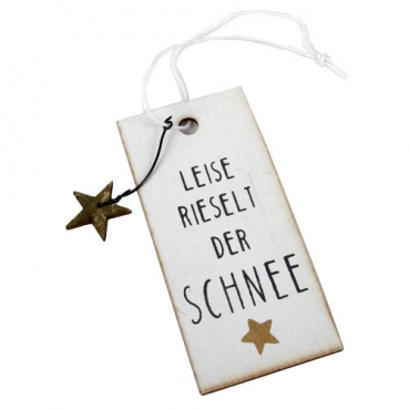 Holz Geschenkanhänger -Leise rieselt der Schnee-, 89 x 41 mm