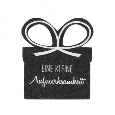 Filz Geschenktasche -Kleine Aufmerksamkeit- für Geld/Gutscheine in Anthrazit/Weiß, 11,5 cm