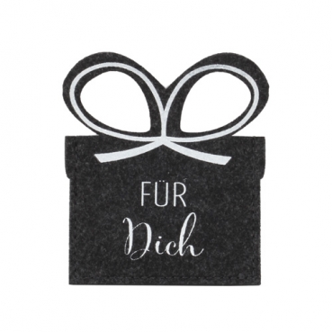 Filz Geschenktasche -Für Dich- für Geld/Gutscheine in Anthrazit/Weiß, 11,5 cm