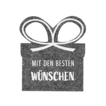 Filz Geschenktasche -Beste Wünsche- für Geld/Gutscheine in Grau/Weiß, 11,5 cm