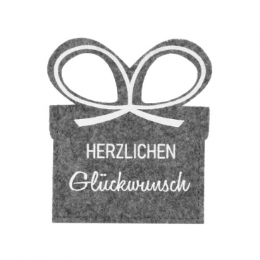 Filz Geschenktasche -Herzlichen Glückwunsch- für Geld/Gutscheine in Grau/Weiß, 11,5 cm