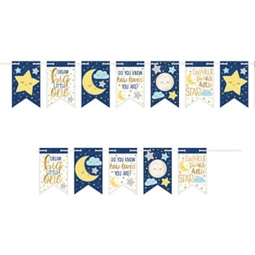 4,57 Meter Babyparty Girlande -Twinkle, twinkle little Star- mit 24 Wimpeln in Blau