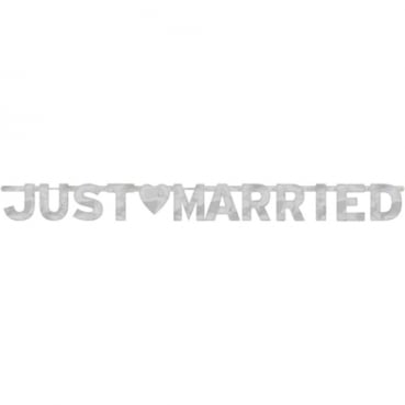 1,6 Meter Girlande Hochzeit, Just Married, Herz in Silber, 16 cm