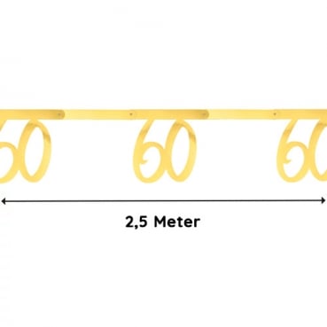 2,5 Meter Girlande, Geburtstag, -60- in Gold, 20,5 cm