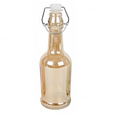 Glas Flaschen Vase mit Bügelverschluss in Amber, 21 cm