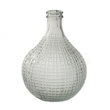 Glas Flaschen Väschen, bauchig, gemustert, klar, 15 cm