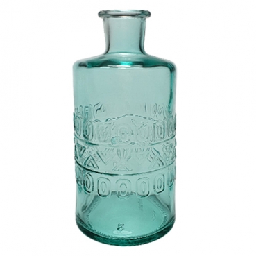 Glas Flaschen Vase in Aqua, 15 cm, Muster 2