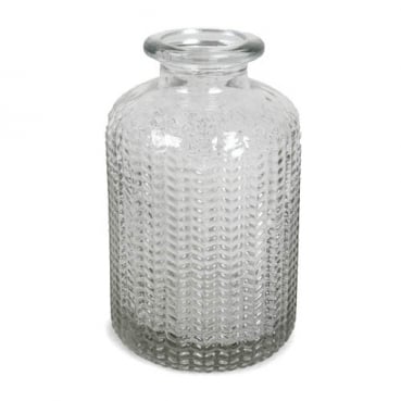 Kleines Glas Flaschen Väschen, gemustert, klar, 10 cm