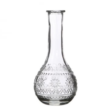 Glas Flaschen Vase, Vintage, klar, 17 cm, Muster 1