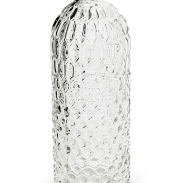 Nahaufnahme von der Glas Flaschen Vase Vintage mit Wabenmuster, klar, 20 cm.
