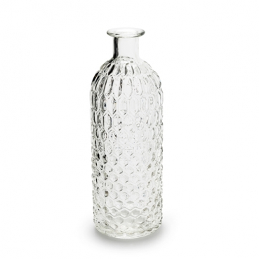 Glas Flaschen Vase Vintage mit Wabenmuster, klar, 20 cm