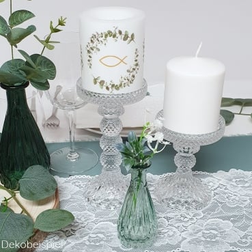 Glas Kerzenständer Kristall-Optik für Stumpenkerzen, 12 cm Dekobeispiel für die Glas Kerzenständer Kristall-Optik für Stumpenkerzen.