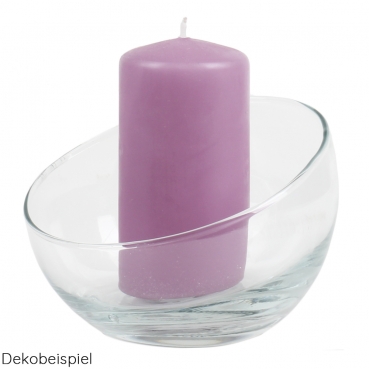 Glas Kerzenhalter, Schale mit schrägem Rand, 12 cm Glas Kerzenhalter mit schrägem Rand. Deko mit Stumpenkerze 100 x 50 in Flieder.