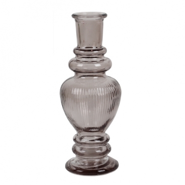 Großer Glas Kerzenständer, Vase, gestreift in Anthrazit, 16 cm
