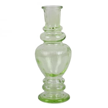 Großer Glas Kerzenständer, Vase, gestreift in Hellgrün, 16 cm