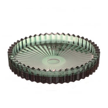 Glas Kerzenteller Elegant mit Rand in Dunkelgrün, 98 mm