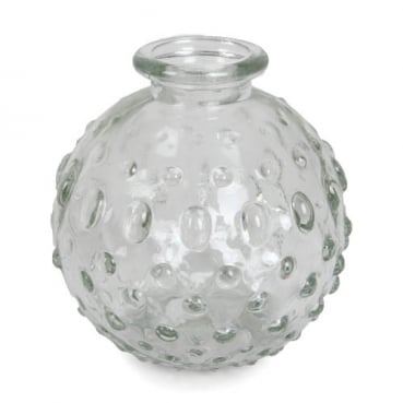 Kleines Glas Kugel Väschen mit Punkten, klar, 85 mm