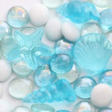 Glaslinsen Maritim mit Acryl Seesternen & Muscheln in Blau/Türkis