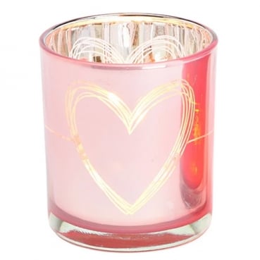 Teelichtglas Herz in Rosé/Silber verspiegelt, 80 mm