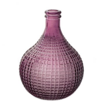 Glas Flaschen Väschen, bauchig, gemustert in Aubergine, 15 cm