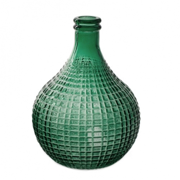 Glas Flaschen Väschen, bauchig, gemustert in Grün, 15 cm