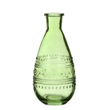 Glas Flaschen Vase bauchig in Hellgrün, 15,8 cm, Muster 1
