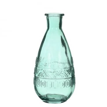 Glas Flaschen Vase bauchig in Aqua, 15,8 cm, Muster 2