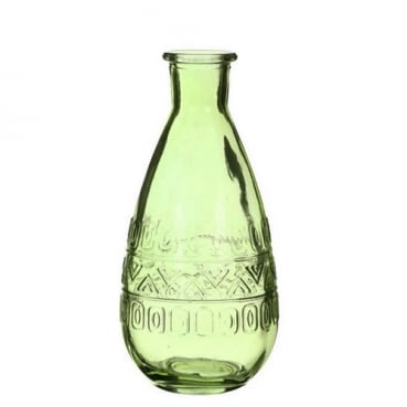 Glas Flaschen Vase bauchig in Hellgrün, 15,8 cm, Muster 2