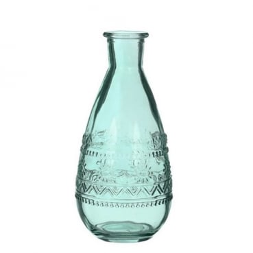 Glas Flaschen Vase bauchig in Aqua, 15,8 cm, Muster 3