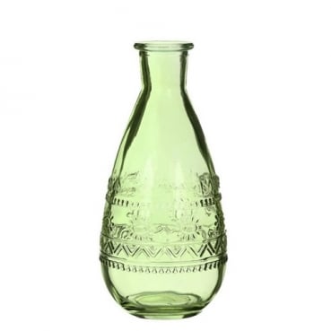 Glas Flaschen Vase bauchig in Hellgrün, 15,8 cm, Muster 3