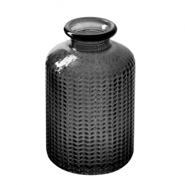 Kleines Glas Flaschen Väschen, gemustert in Anthrazit, 10 cm