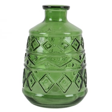 Glas Flaschen Vase Grafikmuster in Grün, 15 cm