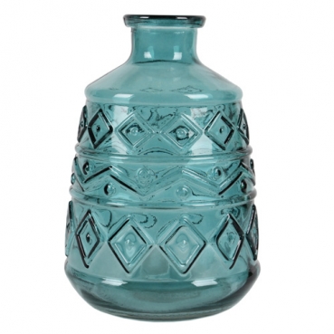 Glas Flaschen Vase Grafikmuster in Petrol, 15 cm