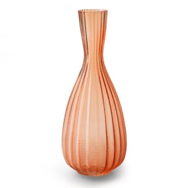 Glas Vase, schmal, Wellenmuster, in Apricot, 31 cm