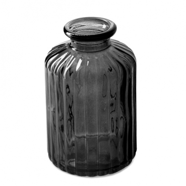 Kleines Glas Flaschen Väschen, gestreift in Anthrazit, 10 cm