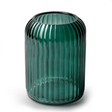 Glas Vase mit geschliffener Öffnung, gestreift in Petrol, 16,5 cm